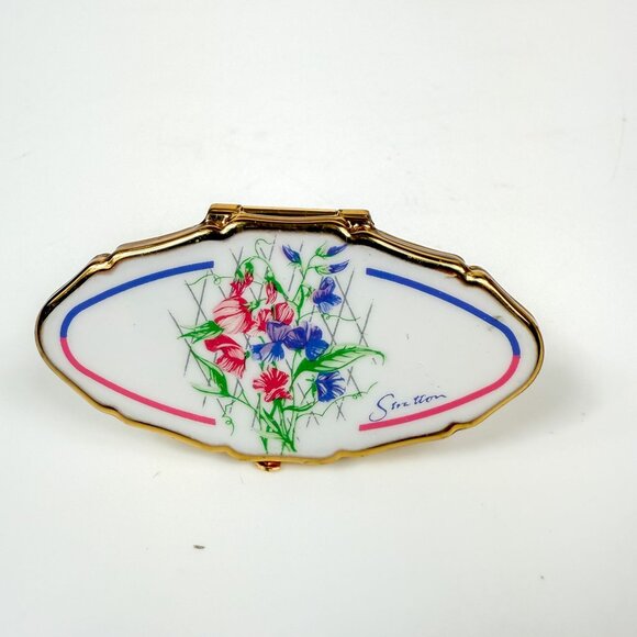 Stratton England Gold Lipview Lipstick Case Holder Floral Sweetpea Mirror - Picture 1 of 4